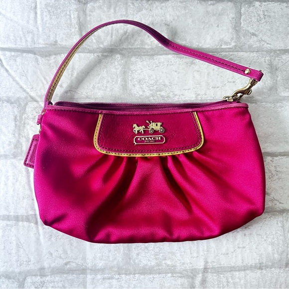 Coach Satin Amanda Hot Pink Wristlet with Gold Accents - Picture 2 of 9